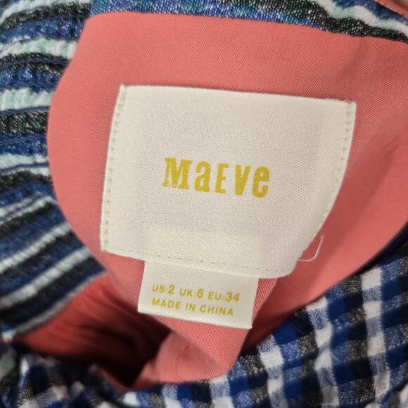 Anthro Maeve Waverly Midi Plaid One Shoulder Dress sz 2 Blue Multi Hanky Hem - Picture 11 of 15